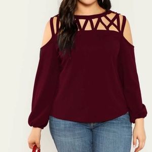 Plus cold shoulder long sleeve top